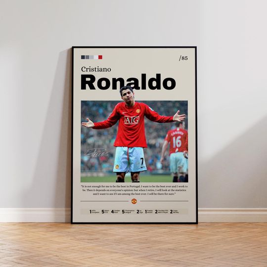 Cristiano Ronaldo Poster, Soccer Print, CR7 Print Decor, Football Legend, Manchester United Print, Sports Wall Art, Ronaldo Fan Gift