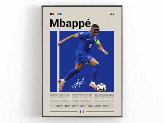 Kylian Mbapp Poster, France National Team Wall Art, Soccer Print, Mbapp Decor, French Star Poster, World Cup Art, Football Fan Gift
