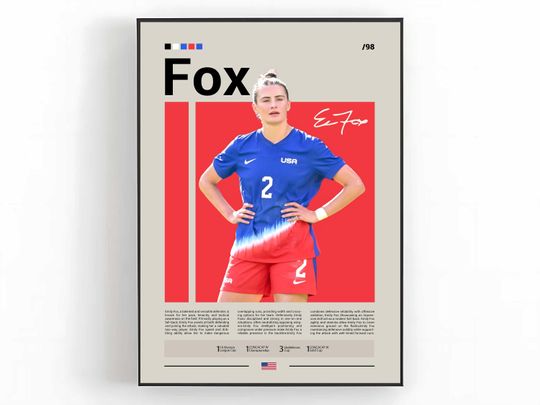 Emily Fox Poster, US Women's Soccer Wall Art, Soccer Print, Fox Decor, Women's Football Poster, USWNT Art, Football Fan Gift