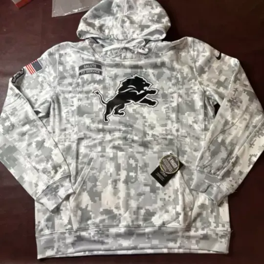 Detroit Lions Salute to Service Camo Hoodie Sweatshirt Xmas Gift Large
