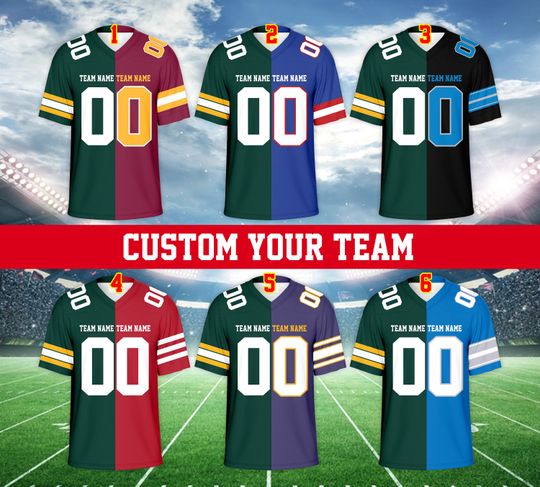 Personalized Two Football Team Jersey, Custom Split American Football Jersey Champion Game Day Outfit For US Football Fans Football Lovers