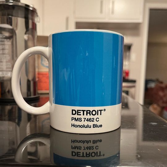 DETROIT LIONS Honolulu Blue Pantone Style Color Swatch Mug (Contemporary Modern Pop Art Souvenir Drinkware)