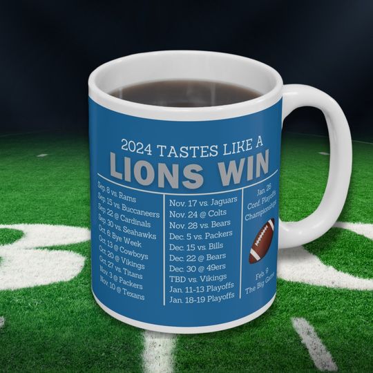 Detroit Lions 2024 Football Schedule Mug | Football Gift, Sports Mug, Game Day, Father's Day Present, Gift for Him, Birthday Gift