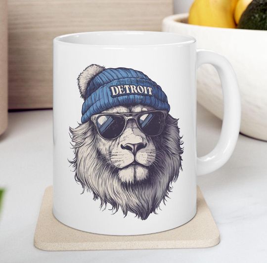 Detroit Lions football Ceramic Mug, Football Team Fan Gift, Sports Drinkware, Coffee Cup, Lions Football Decor, Lions Logo Mug