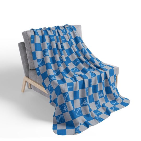 Detroit Lions Blanket (Fleece Sherpa Blanket) Superbowl Blanket, Football Blanket, Checkered Blanket, Lions Blanket, Detroit Blanket