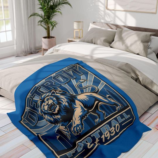 Detroit Football Fleece Blanket - Detroit Lions inspired Team Spirit Throw - Game day necessities - Football season must have, football Fan Gift