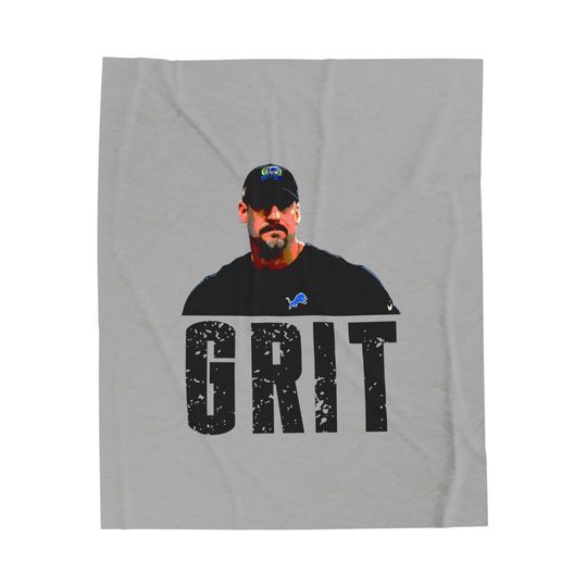 Dan Campbell "GRIT" Plush Blanket | Detroit Lions Motivation Blanket | Soft Velveteen football Blanket | Lions Fan Gift | Gift For Lions Fan