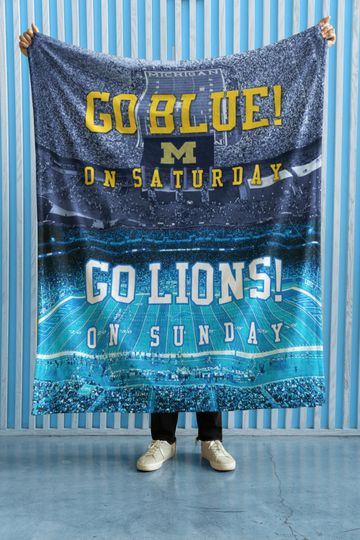 Go Blue on Saturday Go Lions on Sunday Stadium Blanket Ford Field & The Big House Football Gift for Husband Dad Wolverines Lions Fan Decor