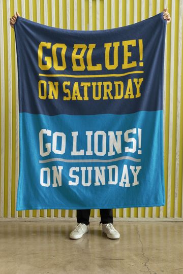Go Blue on Saturday, Go Lions on Sunday Blanket. Perfect for Tailgating! Gift for the Detroit Lions and Michigan football lover