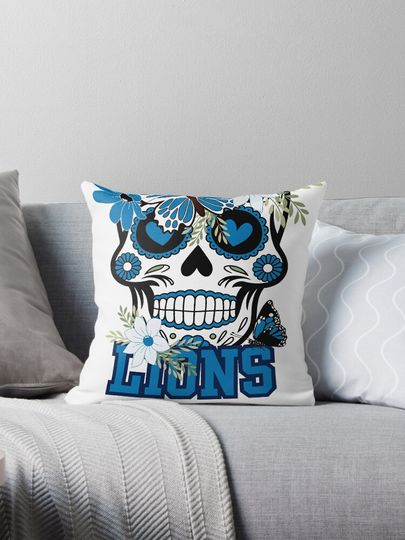 Detroit lions scull graphic Pillow