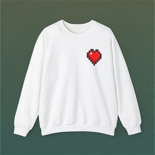 Minecraft Heart Gamer Sweatshirt, Minimalist Pixel Art Retro Sweatshirt, Minimalist Casual Clothing.