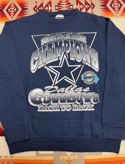 Vintage 1990s Dallas Cowboys Football Back to Back Super Bowl Champs Sweatshirt Crewneck Large