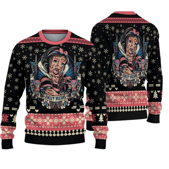 Christmas Snow White Ugly Sweater, Snow White Horror Xmas Sweater, Disney Princess Christmas