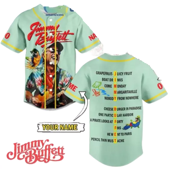 Jimmy Buffett Cheeseburger In Paradise Personalized Baseball Jersey
