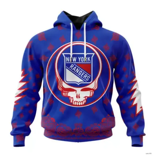 Custom New York Rangers Special Grateful Dead Design Hoodie FullSize