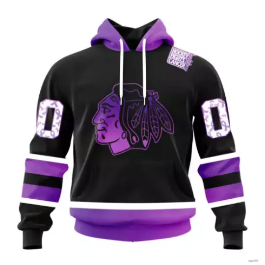 Personalize Chicago Blackhawks 3D Hoodie Black Hockey Fights Cancer Unisex Fit Gift
