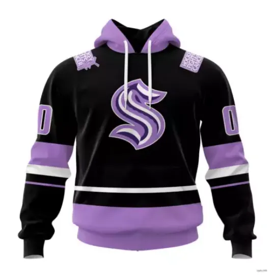 Personalized Seattle Kraken Home In Lavender Hockey Fight Cancer 3D Hoodie