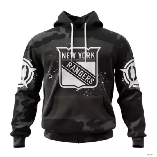 New York Rangers Special Black Camo Design Hoodie FullSize For Veterans Day