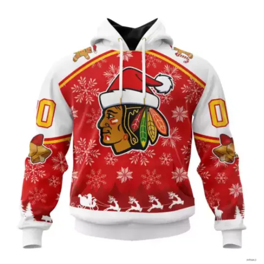 Custom NameNumber Chicago Blackhawks Special Merry Christmas 3D Hoodie