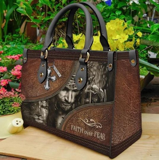 Jesus Faith Over Fear Women Leather Handbag, Jesus Women Leather Handbag