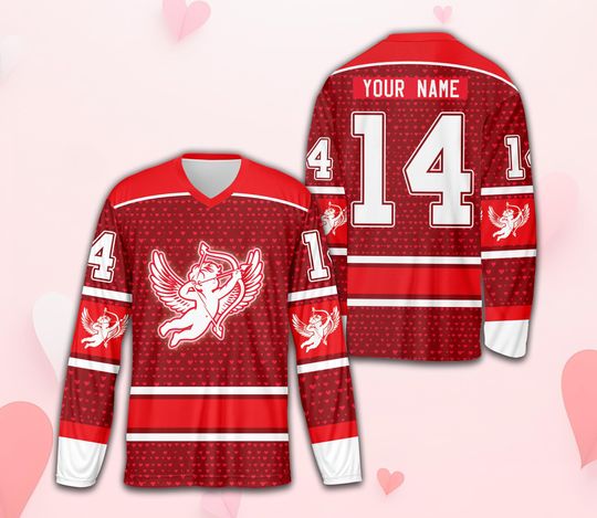 Custom Valentine's Day Ice Hockey Jersey, Personalized Cupid Valentine Hockey Shirt, Hockey Team Jersey, Valentine Love Shirt Sports Uniform