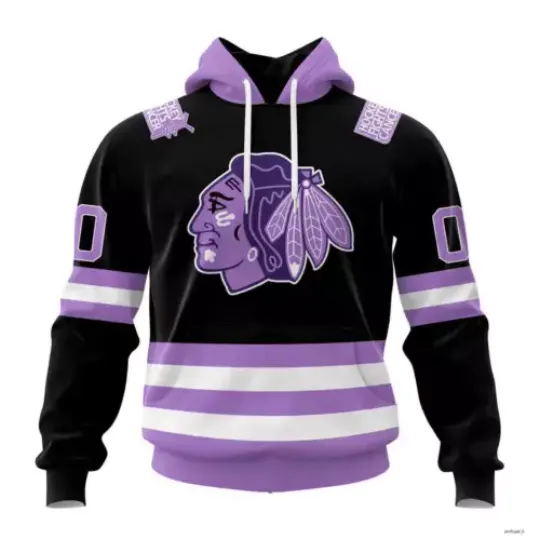 Chicago Blackhawks Personalized Home In Lavender Hockey Fight Cancer Hoodie