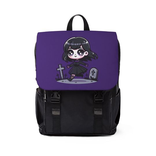 Cute Goth Girl Skipping Through The Cemetery Unisex Casual Shoulder Backpack