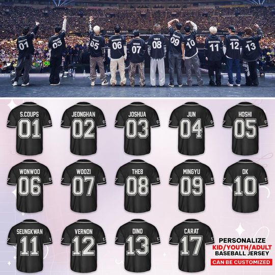 Custom Seventeen Right Here Number Members Baseball Jersey, Seventeen Tour Jersey, Right Here 17, Best Gift For Carat