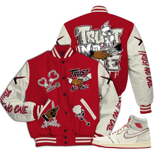 2025 High OG Cinnabar 1s Varsity Jacket, Trust No One Baseball Jackets