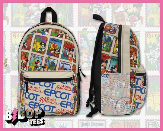 Epcot World Showcase Countries Around the Wold Stamp Backpack, Disney Epcot Backpack