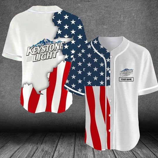 Personalized US Flag Keystone Light Baseball Jersey - Keystone Light Jersey Shirt For Men Women, Keystone Light Baseball Shirt