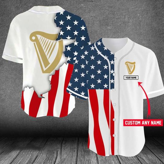 Personalized US Flag Guinness Beer Baseball Jersey - Guinness Jersey Shirt For Men Women, Guinness Baseball Shirt