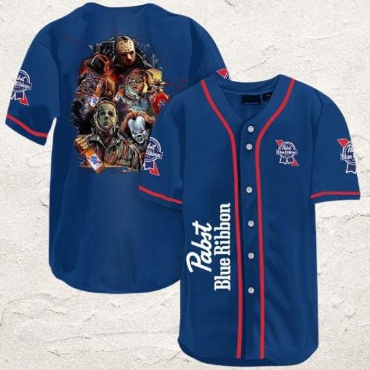 Horror Characters Pabst Blue Ribbon Baseball Jersey - Pabst Blue Ribbon Jersey Shirt For Men Women, Pabst Blue Ribbon Baseball Shirt