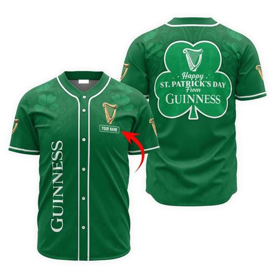 Personalized Saint Patrick's Day Guinness Beer Baseball Jersey - Guinness Beer Jersey Shirt For Men Women, Guinness Baseball Shirt