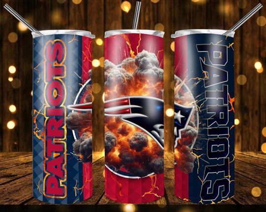 football Skinny Tumbler with Straw, 20oz - New England Patriots Cup, Football Fan Gift, Patriots Drinkware, Team Logo Tumbler, Sports Travel Mug