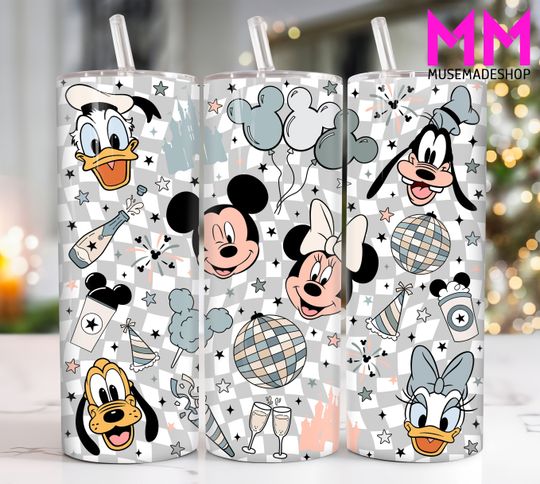Happy New Years 20 oz Skinny Tumbler Png, New Years Eve 20oz Tumbler Png, New Years 2024 Straight and Taper Tumbler Wrap