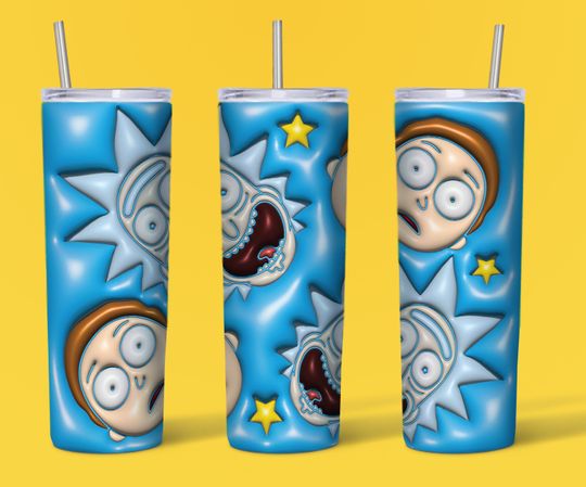 Rick and Rickandmorty, 20 oz Skinny Tumbler Sublimation Designs Wrap Tumbler for Straight Tumbler PNG File Digital,3D Inflated Rick and Rickandmorty