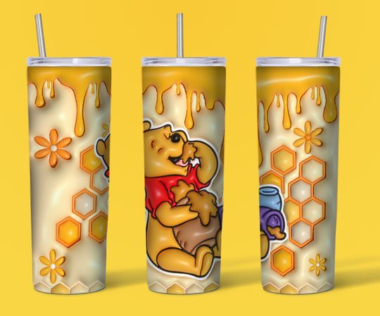 Winnie The Pooh, 20 oz Skinny Tumbler Sublimation Designs Wrap Tumbler for Straight Tumbler PNG File Digital,3D Inflated Winnie The Pooh