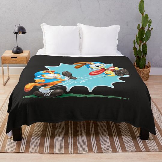 Garfield Kicking Odie Football  Throw Blanket