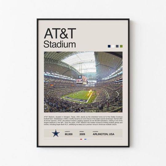 AT&T Stadium Poster ,Dallas Cowboys Print ,Sports Poster, Mid Century Modern,Sports Bedroom Art, Minimalist Poster,football Wall Art