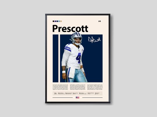 Dak Prescott Poster, Dallas Cowboys Print, football Poster, Sports Poster, Mid Century Modern, football Fans, Football Gift, Sports Bedroom Decor
