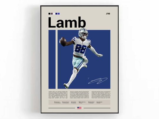 CeeDee Lamb Poster, Dallas Cowboys Print, football Wall Art, Football Player Poster, Cowboys Fan Gift, Sports Bedroom Decor, Lamb Art