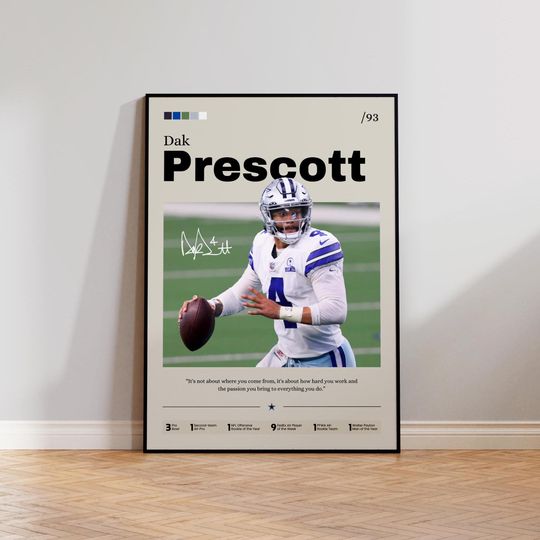 Dak Prescott Poster, Prescott Print Decor, Football Art, Sports Fan Gift, Athlete Artwork, Dallas Cowboys Poster, Man Cave Decor