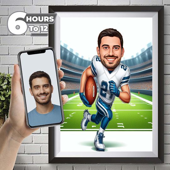 Dallas Cowboys American Football Drawing Football Player Caricature from Photo Football Cartoon Portrait Funny Football Gift.