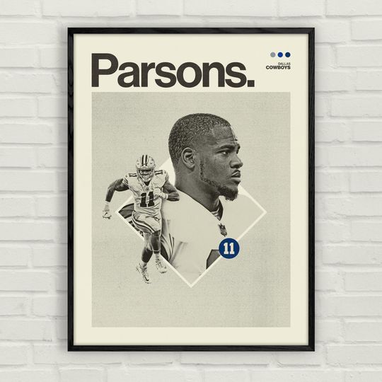 Micah Parsons Poster | Minimalistic Mid-Century Art Print | Dallas Cowboys Football Wall Art | football Kids Gift | 12x16 18x24 24x32