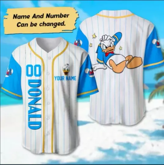 Custom Donald Duck 3D Baseball Jersey Shirt Best Price Halloween Gift Us Size