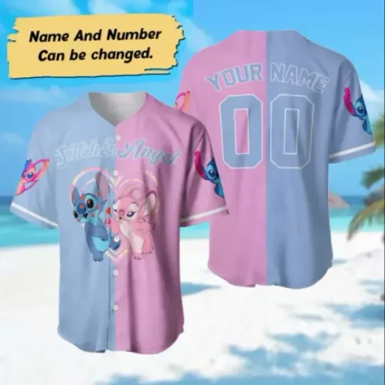 Personalized Stitch And Angel Baseball Jersey, Halloween Gift