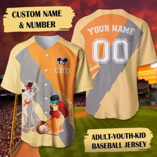 Personalized Lady and the Tramp 3D Baseball Jersey Shirt MOTHER DAY GIFT US SIZE