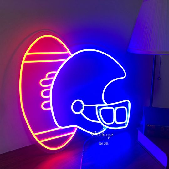 Cowboy Football Neon Light Rugby Neon Sign for wall decor  sports neon sign Helmet Neon light art , Cowboy Lounge football neon football