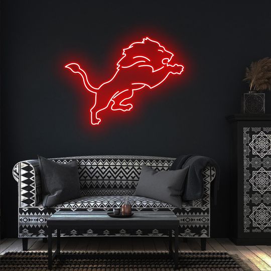 Detroit Lions neon sign,LED neon sign light Detroit Lions Wall Art,Detroit Lions Fan Gift,Lions Football Team Logo Sign,Football Lovers Gift